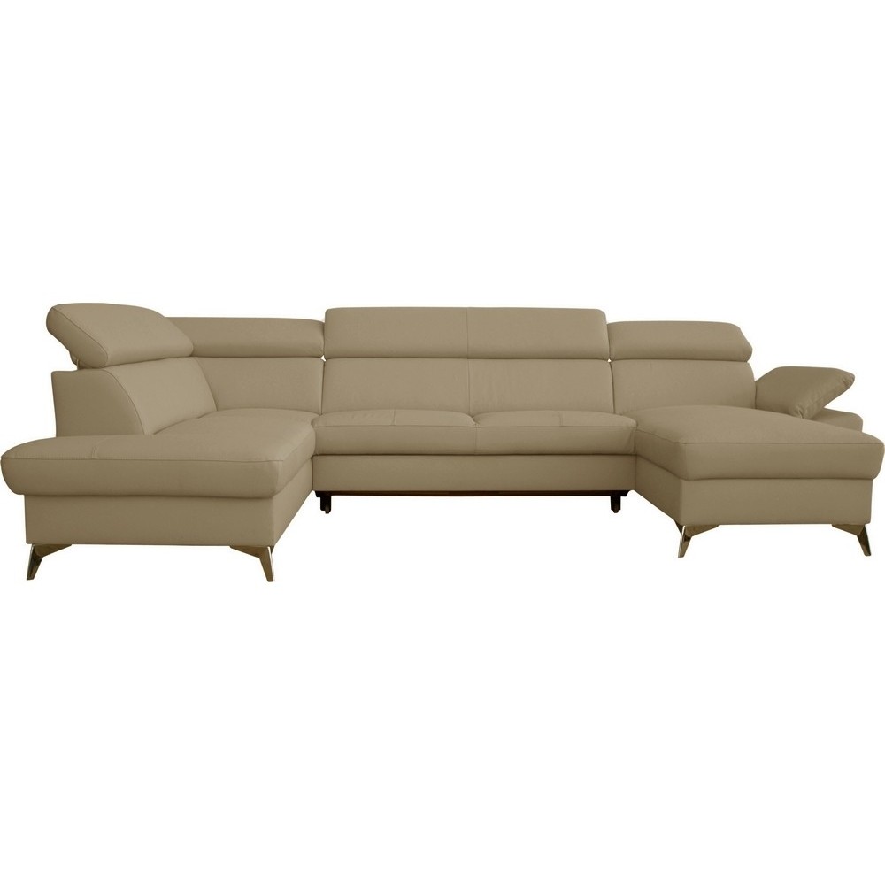- Canapé d'angle convertible en cuir italien de luxe 7/8 places WARINI avec coffre, beige, angle gauche - Canapé d'angle convertible en cuir italien de luxe 7/8 places WARINI avec coffre, beige, angle gauche
