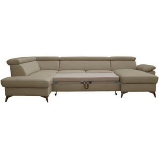 - Canapé d'angle convertible en cuir italien de luxe 7/8 places WARINI avec coffre, beige, angle gauche