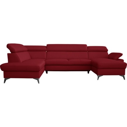 Canapé d'angle convertible en cuir italien de luxe 7/8 places WARINI avec coffre, rouge foncé, angle gauche