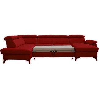 Canapé d'angle convertible en cuir italien de luxe 7/8 places WARINI avec coffre, rouge foncé, angle gauche