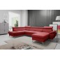 Canapé d'angle convertible en cuir italien de luxe 7/8 places WARINI avec coffre, rouge foncé, angle gauche Canapé d'angle convertible en cuir italien de luxe 7/8 places WARINI avec coffre, rouge foncé, angle gauche