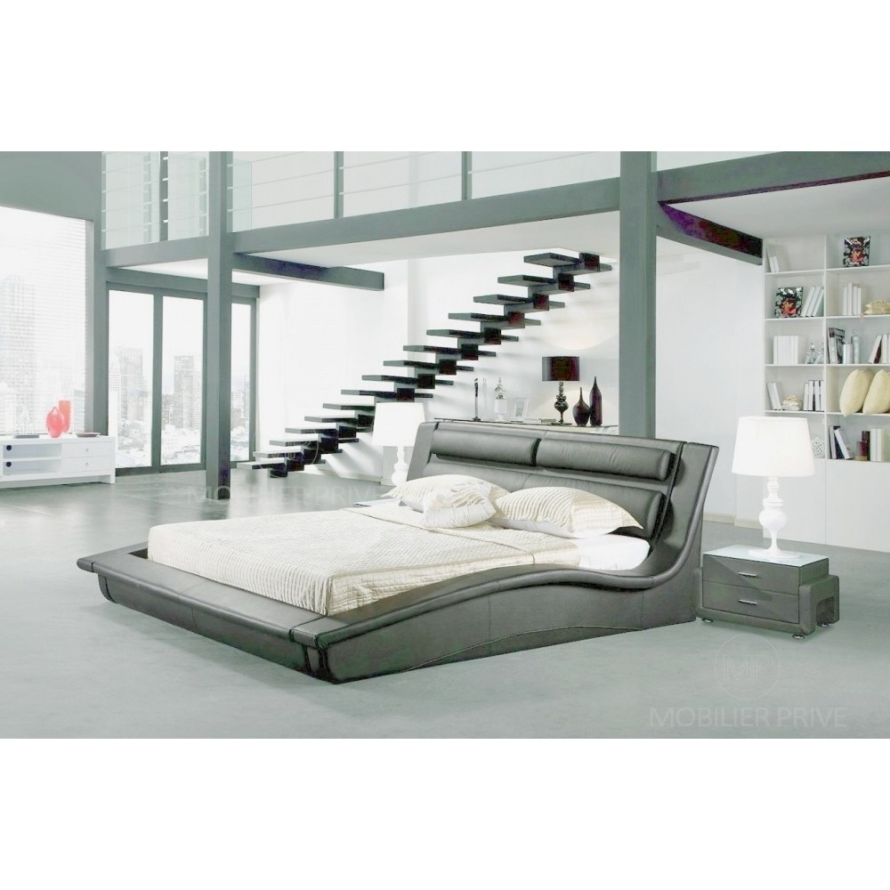 Lit en cuir italien de luxe SERENIS, gris foncé, 160x200 Lit en cuir italien de luxe SERENIS, gris foncé, 160x200