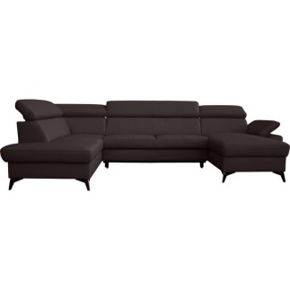 Canapé d'angle convertible en cuir italien de luxe 7/8 places WARINI avec coffre, chocolat, angle gauche