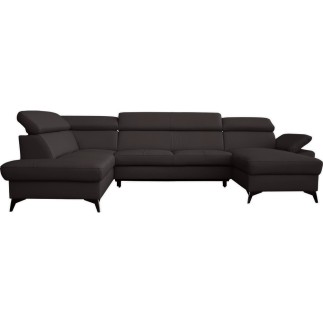 Canapé d'angle convertible en cuir italien de luxe 7/8 places WARINI avec coffre, noir, angle gauche
