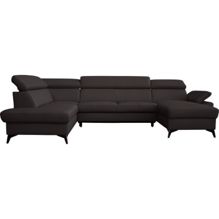 Canapé d'angle convertible en cuir italien de luxe 7/8 places WARINI avec coffre, noir, angle gauche