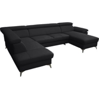 Canapé d'angle convertible en cuir italien de luxe 7/8 places WARINI avec coffre, noir, angle gauche