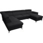 Canapé d'angle convertible en cuir italien de luxe 7/8 places WARINI avec coffre, noir, angle gauche