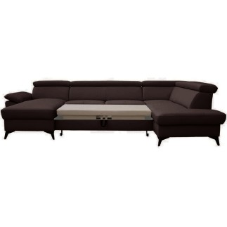 Canapé d'angle convertible en cuir italien de luxe 7/8 places WARINI avec coffre, chocolat, angle droit