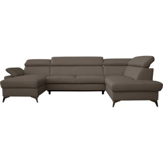 Canapé d'angle convertible en cuir italien de luxe 7/8 places WARINI avec coffre, taupe, angle droit