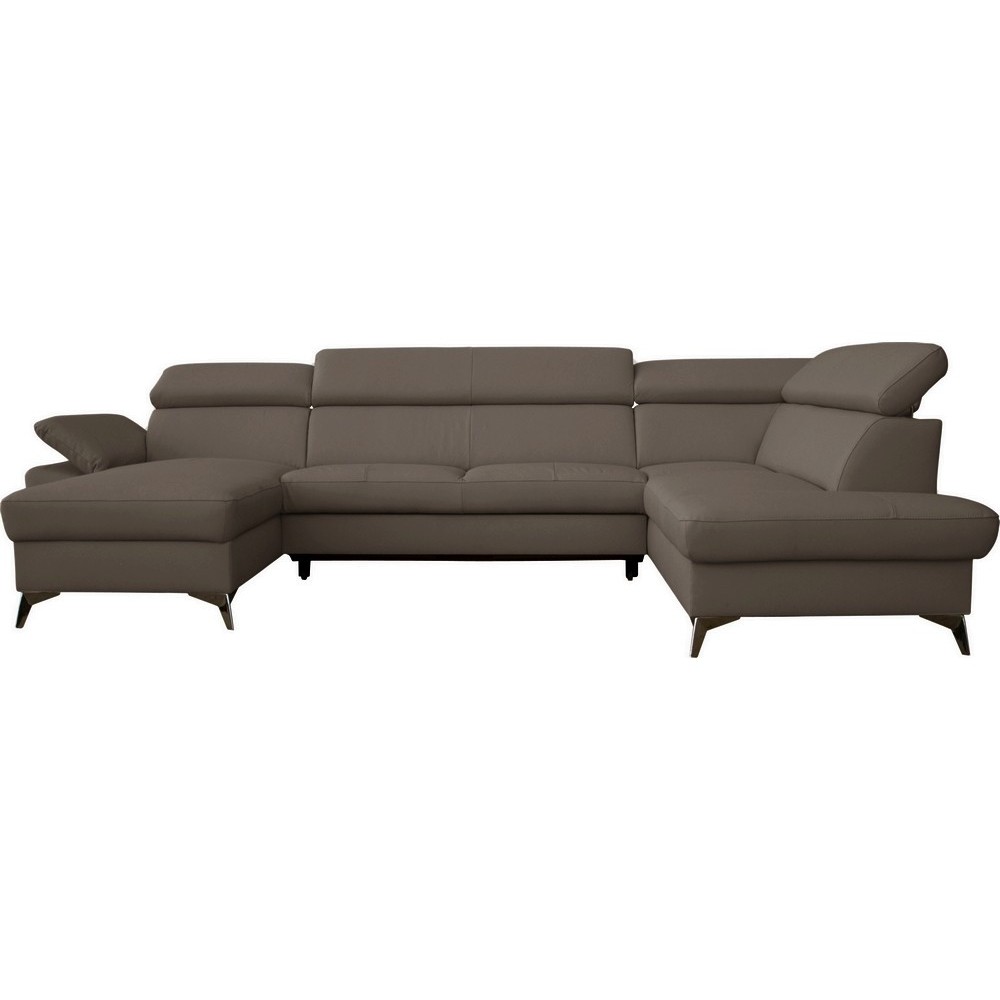 Canapé d'angle convertible en cuir italien de luxe 7/8 places WARINI avec coffre, taupe, angle droit Canapé d'angle convertible en cuir italien de luxe 7/8 places WARINI avec coffre, taupe, angle droit