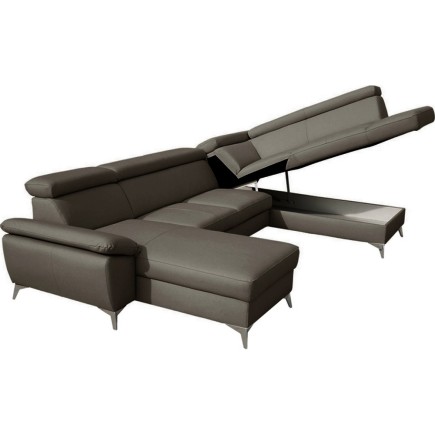 Canapé d'angle convertible en cuir italien de luxe 7/8 places WARINI avec coffre, taupe, angle droit