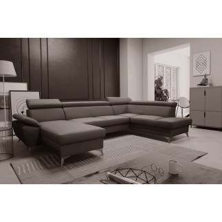 Canapé d'angle convertible en cuir italien de luxe 7/8 places WARINI avec coffre, taupe, angle droit