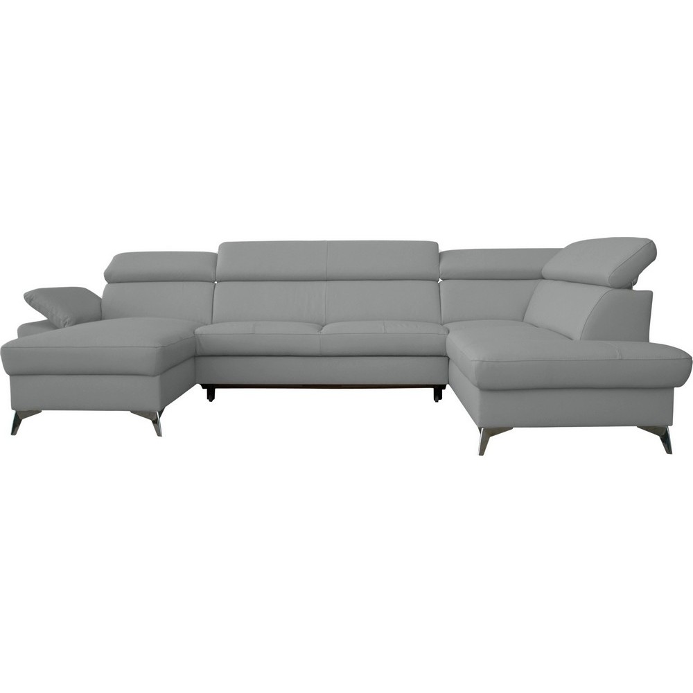 Canapé d'angle convertible en cuir italien de luxe 7/8 places WARINI avec coffre, gris clair, angle droit Canapé d'angle convertible en cuir italien de luxe 7/8 places WARINI avec coffre, gris clair, angle droit