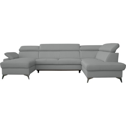 Canapé d'angle convertible en cuir italien de luxe 7/8 places WARINI avec coffre, gris clair, angle droit