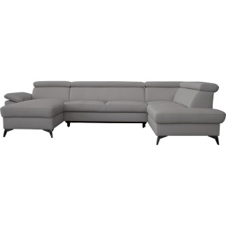 Canapé d'angle convertible en cuir italien de luxe 7/8 places WARINI avec coffre, gris clair, angle droit