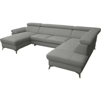 Canapé d'angle convertible en cuir italien de luxe 7/8 places WARINI avec coffre, gris clair, angle droit