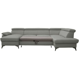 Canapé d'angle convertible en cuir italien de luxe 7/8 places WARINI avec coffre, gris clair, angle droit