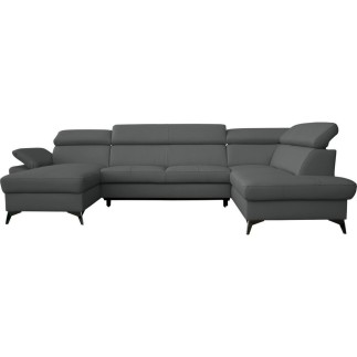 Canapé d'angle convertible en cuir italien de luxe 7/8 places WARINI avec coffre, gris foncé, angle droit