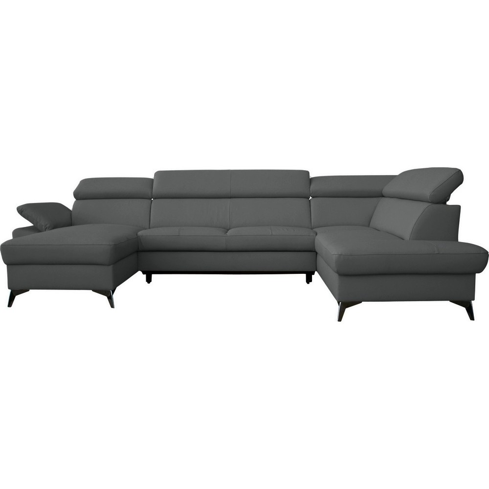 Canapé d'angle convertible en cuir italien de luxe 7/8 places WARINI avec coffre, gris foncé, angle droit Canapé d'angle convertible en cuir italien de luxe 7/8 places WARINI avec coffre, gris foncé, angle droit