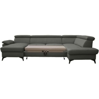Canapé d'angle convertible en cuir italien de luxe 7/8 places WARINI avec coffre, gris foncé, angle droit