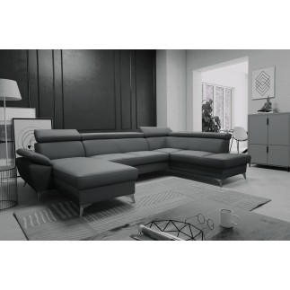 Canapé d'angle convertible en cuir italien de luxe 7/8 places WARINI avec coffre, gris foncé, angle droit