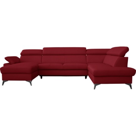 Canapé d'angle convertible en cuir italien de luxe 7/8 places WARINI avec coffre, rouge foncé, angle angle droit