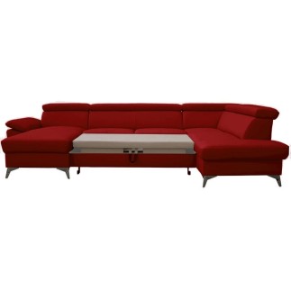 Canapé d'angle convertible en cuir italien de luxe 7/8 places WARINI avec coffre, rouge foncé, angle angle droit