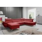 Canapé d'angle convertible en cuir italien de luxe 7/8 places WARINI avec coffre, rouge foncé, angle angle droit Canapé d'angle convertible en cuir italien de luxe 7/8 places WARINI avec coffre, rouge foncé, angle angle droit