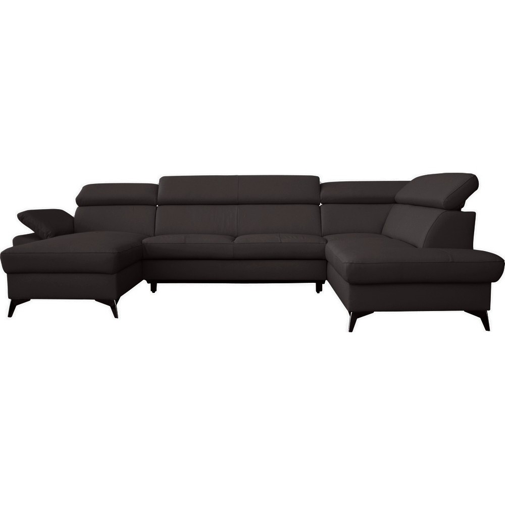 Canapé d'angle convertible en cuir italien de luxe 7/8 places WARINI avec coffre, noir, angle droit Canapé d'angle convertible en cuir italien de luxe 7/8 places WARINI avec coffre, noir, angle droit