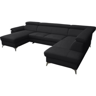 Canapé d'angle convertible en cuir italien de luxe 7/8 places WARINI avec coffre, noir, angle droit