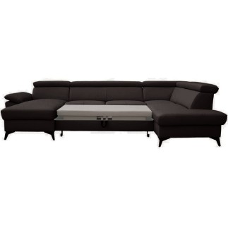 Canapé d'angle convertible en cuir italien de luxe 7/8 places WARINI avec coffre, noir, angle droit