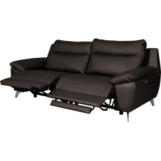 Canapé taille 3 places avec 2 relax en 100% tout cuir épais de luxe italien avec 2 relax électriques, PERINI, chocolat