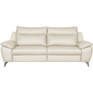 Canapé taille 3 places avec 2 relax en 100% tout cuir épais de luxe italien avec 2 relax électriques, PERINI, blanc cassé