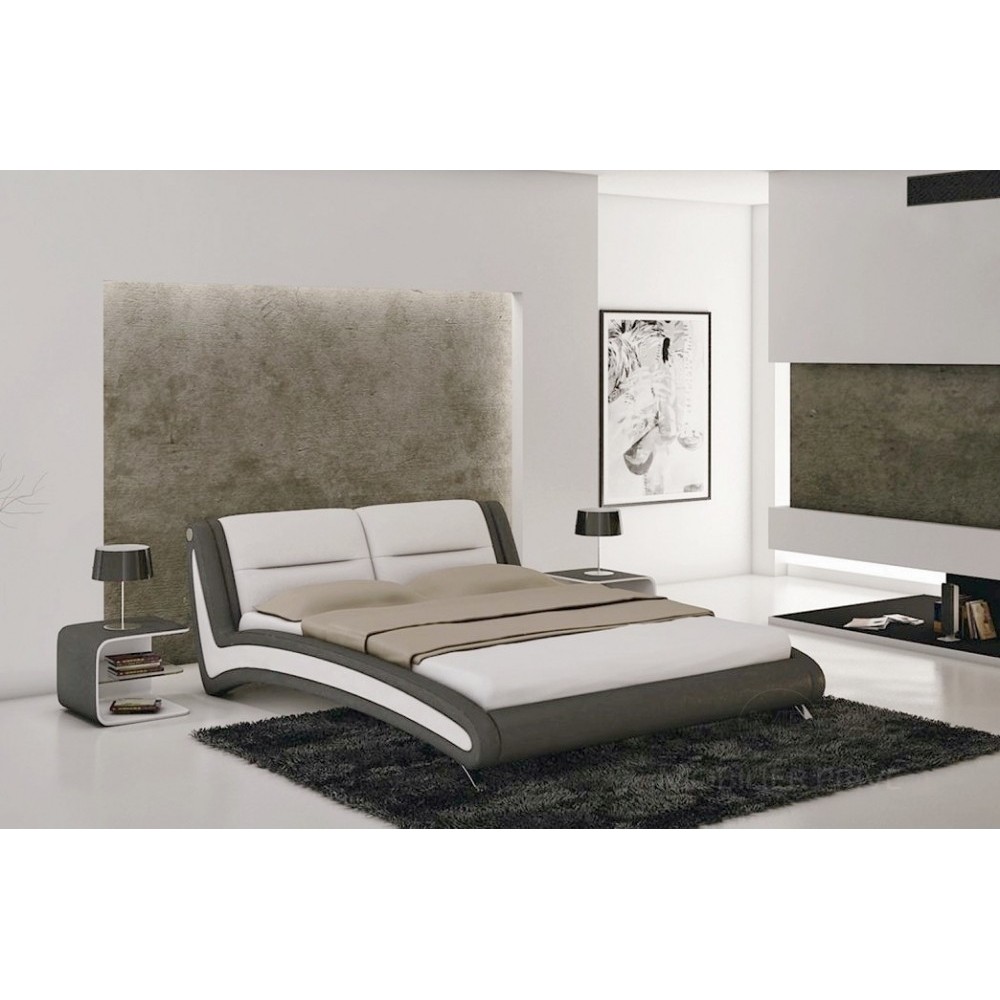 Lit en cuir italien de luxe NIGHTY, blanc / gris foncé, 180x200 Lit en cuir italien de luxe NIGHTY, blanc / gris foncé, 180x200