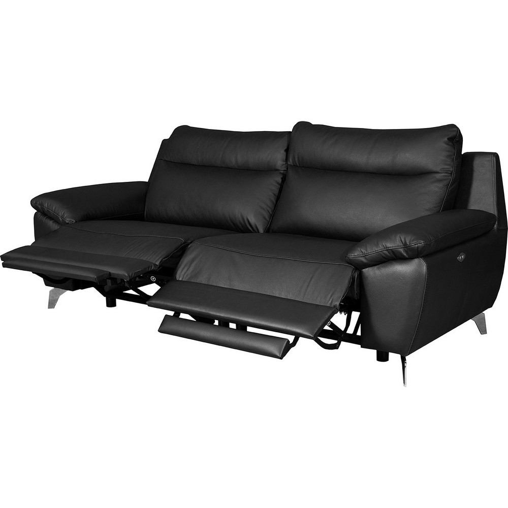 Canapé taille 3 places avec 2 relax en 100% tout cuir épais de luxe italien avec 2 relax électriques, PERINI, noir Canapé taille 3 places avec 2 relax en 100% tout cuir épais de luxe italien avec 2 relax électriques, PERINI, noir