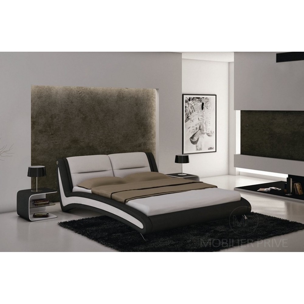 Lit en cuir italien de luxe NIGHTY, blanc / noir, 140x190 Lit en cuir italien de luxe NIGHTY, blanc / noir, 140x190