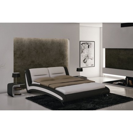 Lit en cuir italien de luxe NIGHTY, blanc / noir