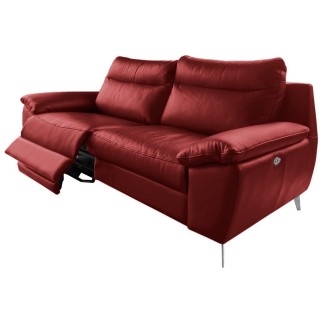 Canapé taille 3 places avec 2 relax en 100% tout cuir épais de luxe italien avec 2 relax électriques, PERINI, rouge foncé