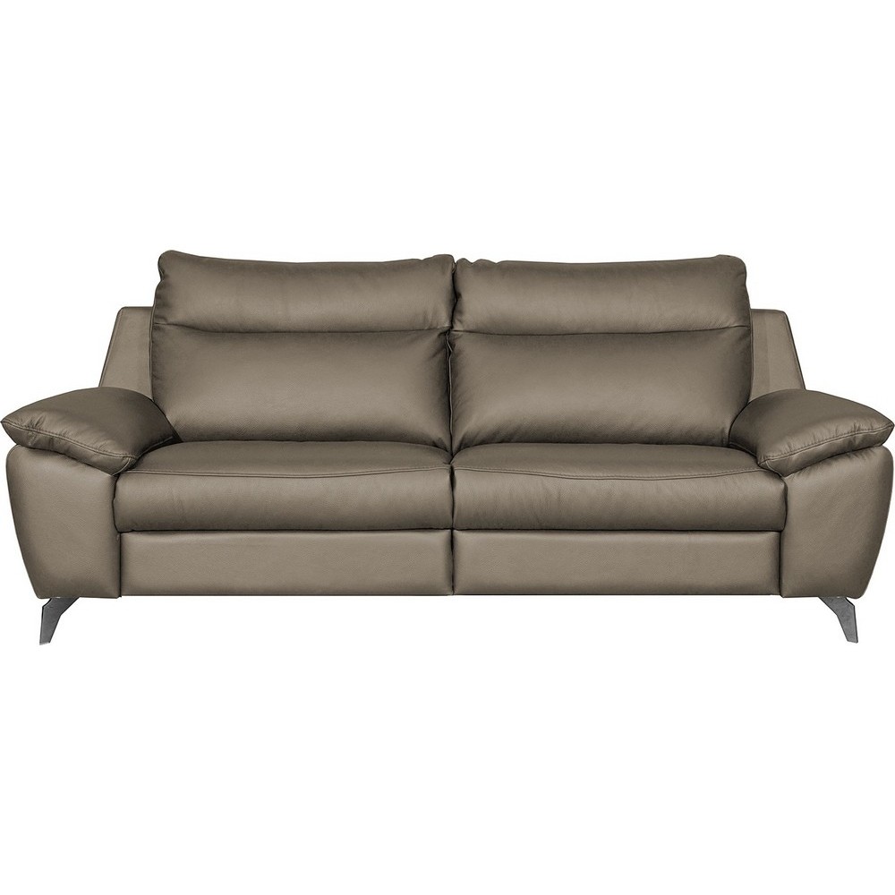 Canapé taille 3 places avec 2 relax en 100% tout cuir épais de luxe italien avec 2 relax électriques, PERINI, couleur taupe Canapé taille 3 places avec 2 relax en 100% tout cuir épais de luxe italien avec 2 relax électriques, PERINI, couleur taupe