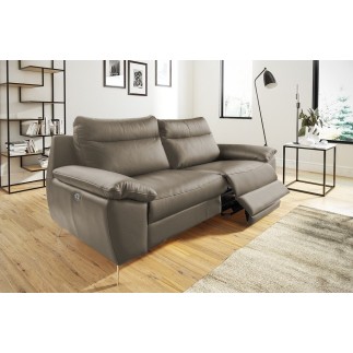 Canapé taille 3 places avec 2 relax en 100% tout cuir épais de luxe italien avec 2 relax électriques, PERINI, couleur taupe