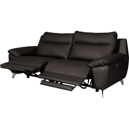 Canapé taille 2 places avec 2 relax en 100% tout cuir épais de luxe italien avec 2 relax électriques, PERINI, chocolat