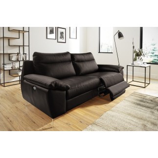Canapé taille 2 places avec 2 relax en 100% tout cuir épais de luxe italien avec 2 relax électriques, PERINI, chocolat