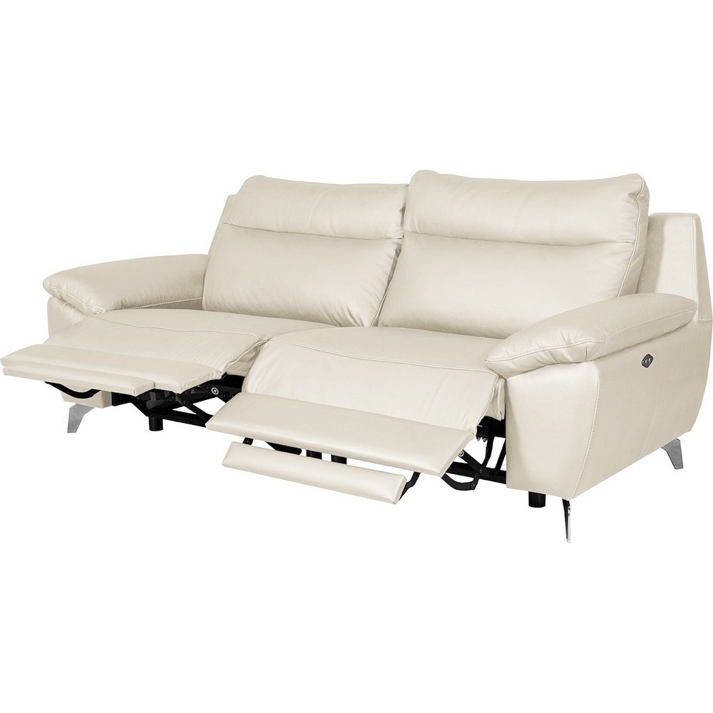 Canapé taille 2 places avec 2 relax en 100% tout cuir épais de luxe italien avec 2 relax électriques, PERINI, blanc cassé Canapé taille 2 places avec 2 relax en 100% tout cuir épais de luxe italien avec 2 relax électriques, PERINI, blanc cassé