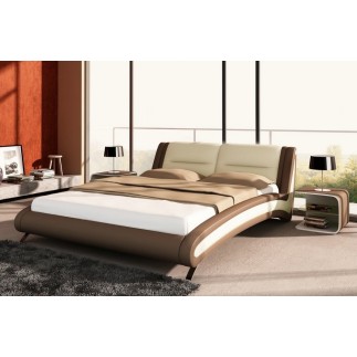 Lit en cuir italien de luxe NIGHTY, écru / marron