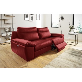 Canapé taille 2 places avec 2 relax en 100% tout cuir épais de luxe italien avec 2 relax électriques, PERINI, rouge foncé