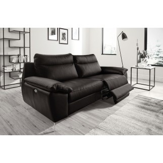 Canapé taille 2 places avec 2 relax en 100% tout cuir épais de luxe italien avec 2 relax électriques, PERINI, noir