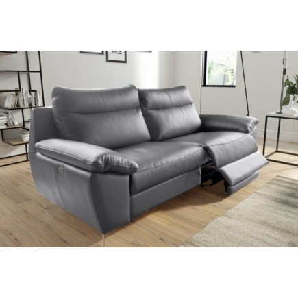 Canapé taille 2 places avec 2 relax en 100% tout cuir épais de luxe italien avec 2 relax électriques, PERINI, gris