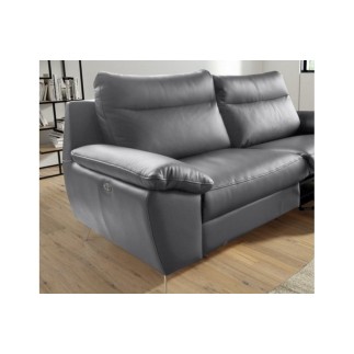 Canapé taille 2 places avec 2 relax en 100% tout cuir épais de luxe italien avec 2 relax électriques, PERINI, gris