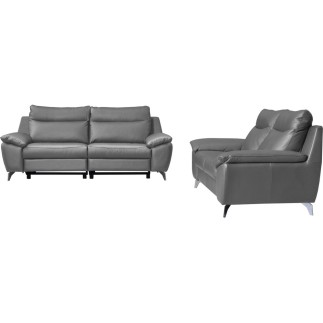 Canapé taille 3 places avec 2 relax en 100% tout cuir épais de luxe italien avec 2 relax électriques, PERINI, gris