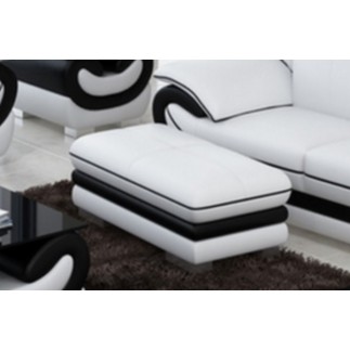 Très joli pouf en cuir CANDIDE, blanc et noir